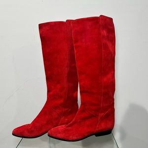 Red Suede Knee-High Boots In Size 8.5. - image 1